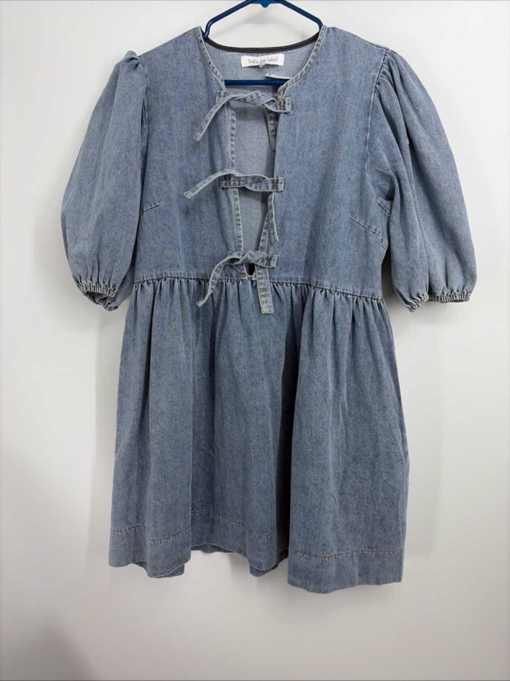 Sofie The Label Blue Denim Dress Women’s Large Puff Sleeve NWOT